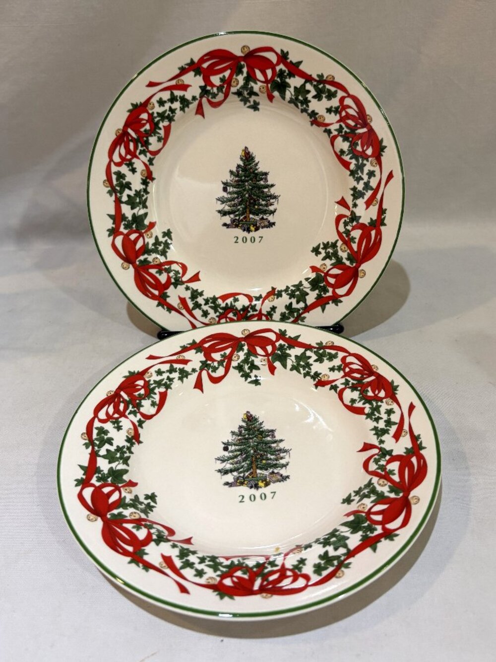 Pair of Spode Christmas Tree 2007 Annual Collection 6.5" Bread & Butter Plates